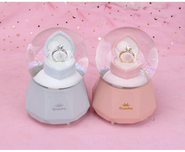 Diamond Ring Snow Globe Crystal Ball Rotating Music Box Home Decoration